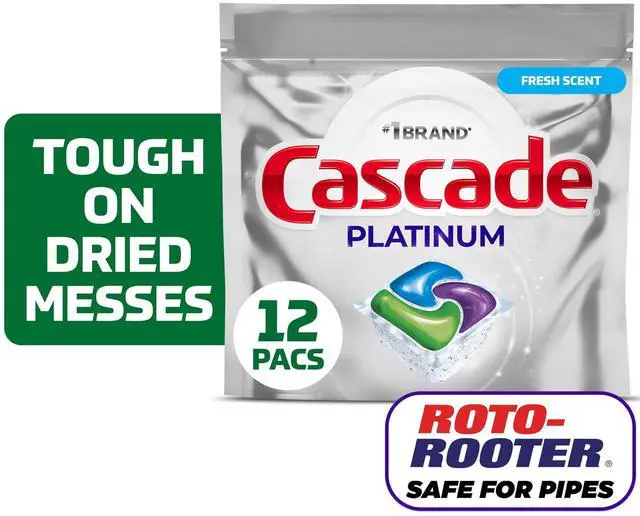 Main image of Cascade Platinum Dishwasher Pods, Dishwasher Detergent, Dish Detergent Soap, Fresh, 12 Count