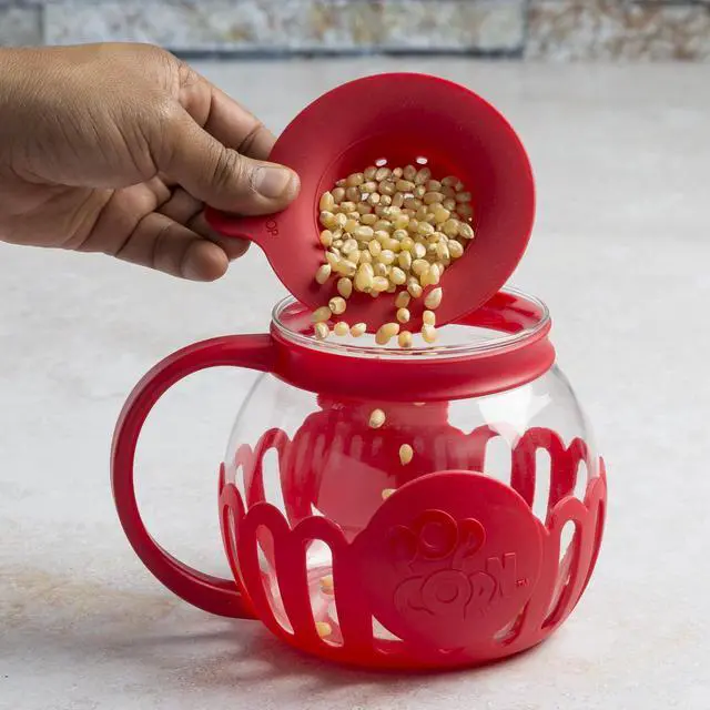 Alt view image 4 of 6 - Tasty MicroPop Microwave Popcorn Maker, 1.5 Qt Borosilicate Glass Popcorn Popper, Red, BPAFree Home Popcorn Making Container