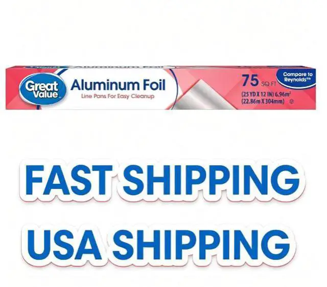Main image of Great Value Aluminum Foil, 75 Sq Ft, FoodSafe Kitchen Foil Wrap for Baking, Roasting, Grilling and Leftover Storage