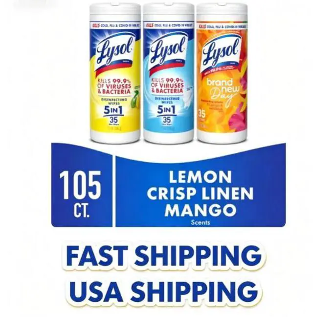 Main image of Lysol Disinfecting Wipes, All Purpose Cleaner, Multi Surface Antibacterial Cleaning Wipes, Cleaning Supplies, Lemon + Mango & Hibiscus + Crisp Linen Scent, 35 Count Each (Pack of 3)