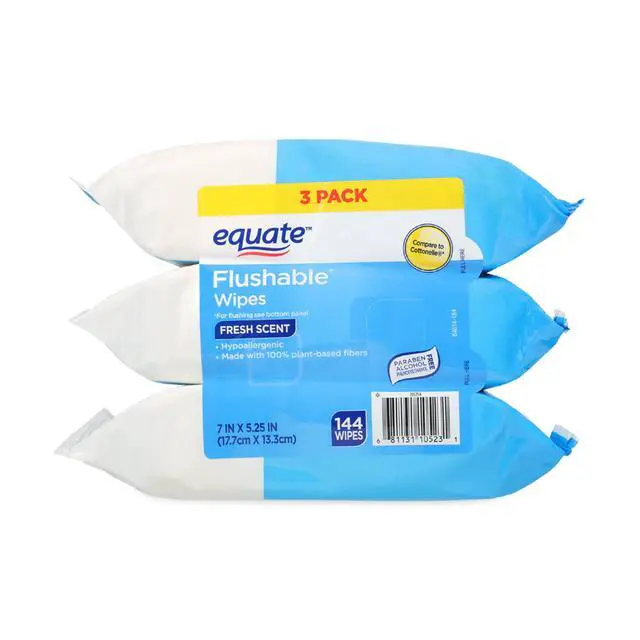 Alt view image 2 of 6 - Equate Flushable Wet Wipes, Fresh Scent, 144 Total Wipes, 3 Pack, SepticSafe Moist Cleansing Wipes for Bathroom Daily Use
