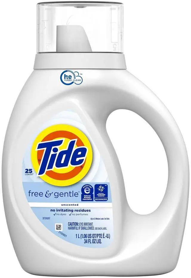 Alt view image 5 of 6 - Tide Free & Gentle Liquid Laundry Detergent, Hypoallergenic Unscented Washing Soap for Sensitive Skin, 34 fl oz, 25 Loads