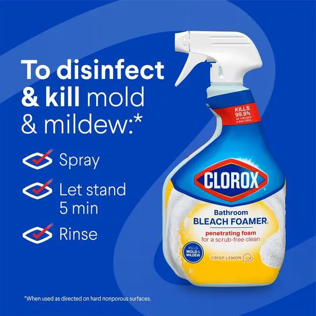Alt view image 2 of 6 - Clorox Bleach Foamer Bathroom and Shower Cleaner Spray, Crisp Lemon Scent, 30 fl oz, Foaming Disinfectant Cleaner for Tub, Tile, Sink & Shower