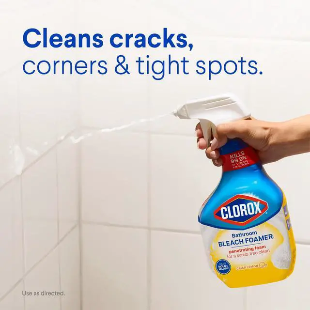 Alt view image 6 of 6 - Clorox Bleach Foamer Bathroom and Shower Cleaner Spray, Crisp Lemon Scent, 30 fl oz, Foaming Disinfectant Cleaner for Tub, Tile, Sink & Shower