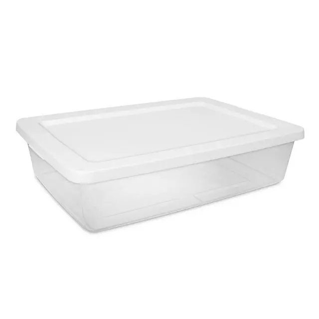 Alt view image 3 of 6 - Sterilite 28 Quart Clear Plastic Storage Bin, Stackable Storage Container with SnapOn White Lid, Organizer Box for Home, Closet & Bedroom Storage