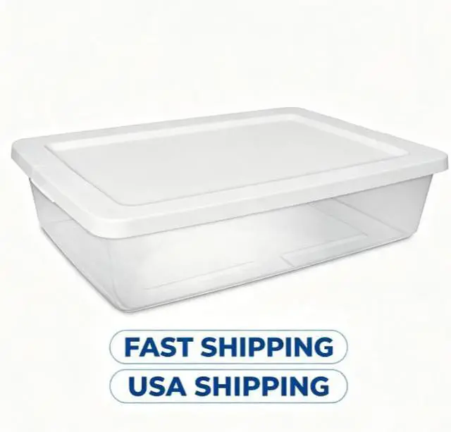 Main image of Sterilite 28 Quart Clear Plastic Storage Bin, Stackable Storage Container with SnapOn White Lid, Organizer Box for Home, Closet & Bedroom Storage