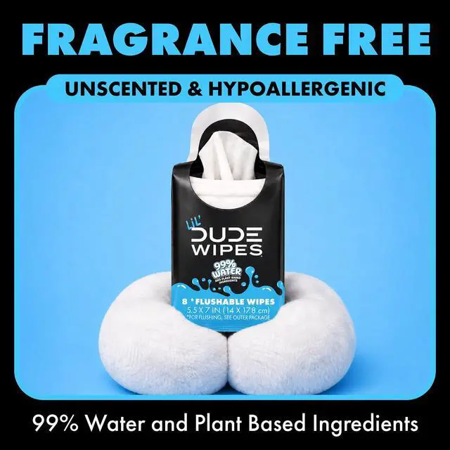 Alt view image 3 of 6 - LiL' DUDE Pocket Packs Flushable Wipes, Extra Large FragranceFree Wet Wipes, 8 Wipes Per Pack, 6Pack Portable Personal Cleansing Wipes