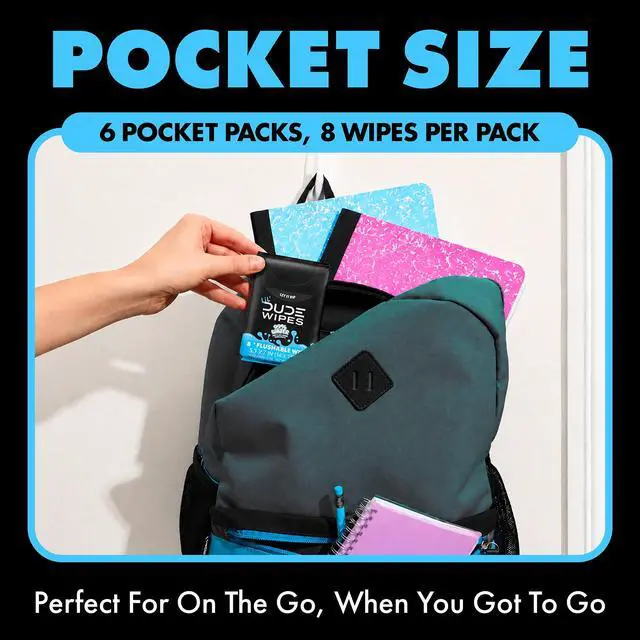 Alt view image 6 of 6 - LiL' DUDE Pocket Packs Flushable Wipes, Extra Large FragranceFree Wet Wipes, 8 Wipes Per Pack, 6Pack Portable Personal Cleansing Wipes