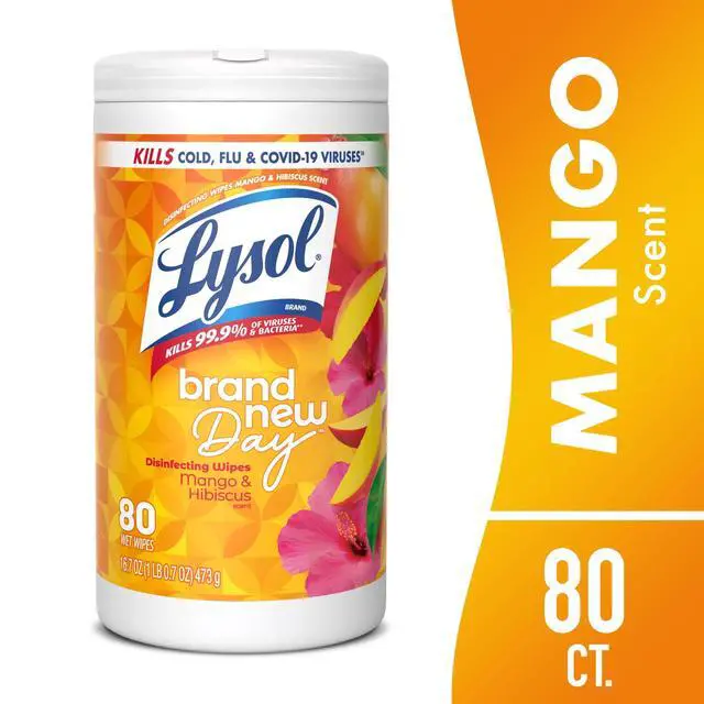 Alt view image 3 of 6 - Lysol Disinfecting Wipes, MultiSurface Antibacterial All Purpose Cleaner Wipes, Mango & Hibiscus Scent, 80 Count, Household Sanitizing Cleaning Supplies