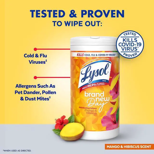 Alt view image 4 of 6 - Lysol Disinfecting Wipes, MultiSurface Antibacterial All Purpose Cleaner Wipes, Mango & Hibiscus Scent, 80 Count, Household Sanitizing Cleaning Supplies