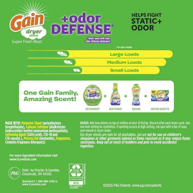 Alt view image 3 of 6 - Gain Fabric Softener Dryer Sheets with Odor Defense, Super Fresh Blast Scent, 180 Count, StaticReducing AntiOdor Laundry Sheets for Fresh Soft Clothes