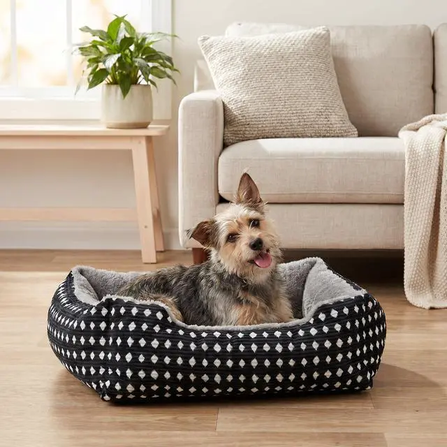 Alt view image 6 of 6 - Vibrant Life Small Cuddler Pet Bed, Black and White Diamond Pattern, 19"x 15", Soft Bolster Nest Dog Bed & Cat Bed for Small Pets