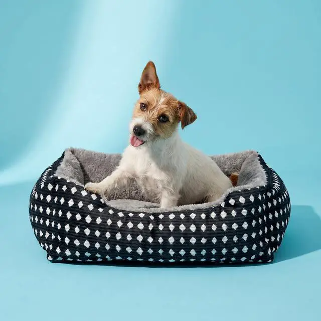 Alt view image 2 of 6 - Vibrant Life Small Cuddler Pet Bed, Black and White Diamond Pattern, 19"x 15", Soft Bolster Nest Dog Bed & Cat Bed for Small Pets
