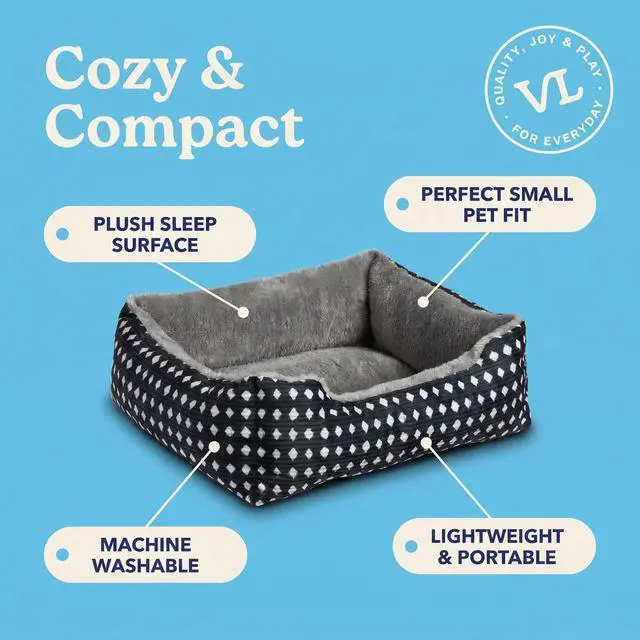 Alt view image 3 of 6 - Vibrant Life Small Cuddler Pet Bed, Black and White Diamond Pattern, 19"x 15", Soft Bolster Nest Dog Bed & Cat Bed for Small Pets