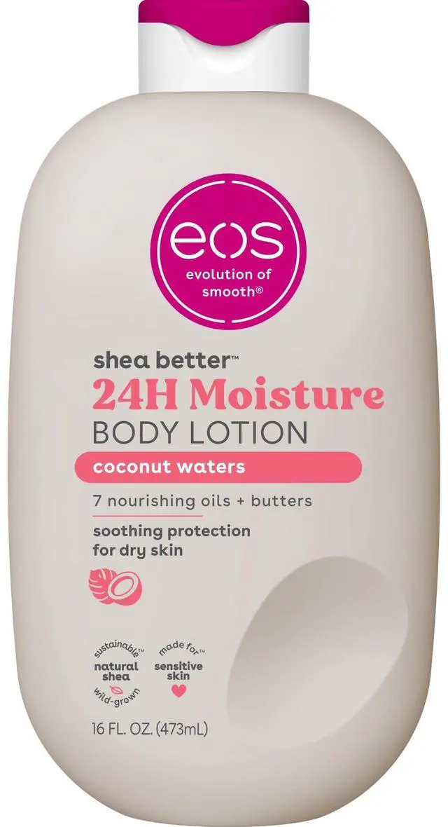 Main image of eos Shea Better 24H Moisture Body Lotion, Coconut Waters Scent, Hydrating Lotion for Dry Skin, Lightweight NonGreasy, 16 fl oz
