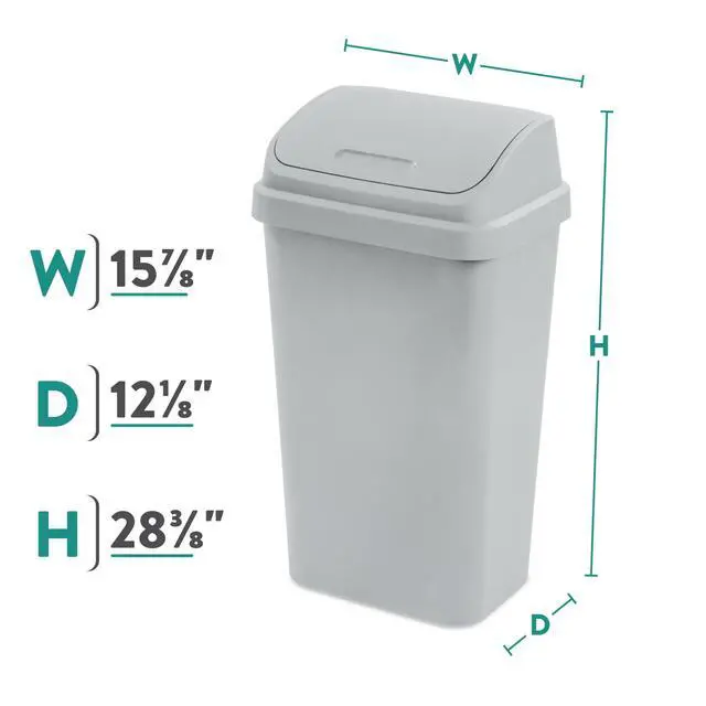 Alt view image 5 of 6 - Sterilite 13 Gallon Plastic Kitchen Trash Can, SwingTop Lid Waste Basket, OdorBlocking Garbage Bin, Light Gray