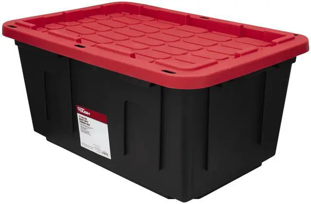 Main image of Hyper Tough 27 Gallon HeavyDuty Plastic Storage Bin, Stackable Tote Container with Secure SnapOn Lid, Black Base & Red Lid