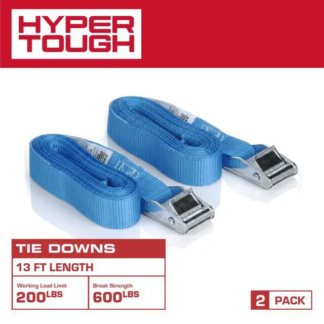 Alt view image 6 of 6 - Hyper Tough 13 ft x 1 in Cam Buckle Lashing TieDown Straps, 200 Lbs Working Load Limit, HeavyDuty Nylon Cargo Straps, 2Pack