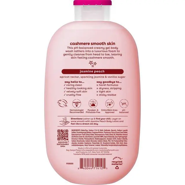Alt view image 2 of 6 - eos Shea Better Cashmere Body Wash, Jasmine Peach Scent, CreamyGel Moisturizing Shower Cleanser, pHBalanced, 16 fl oz