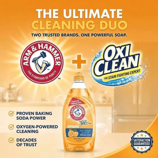 Alt view image 6 of 6 - Arm & Hammer + Oxi Clean Ultra Liquid Dish Soap, Fresh Citrus Scent, Grease & FoodStain Fighter HandWash Dish Detergent, 64 oz