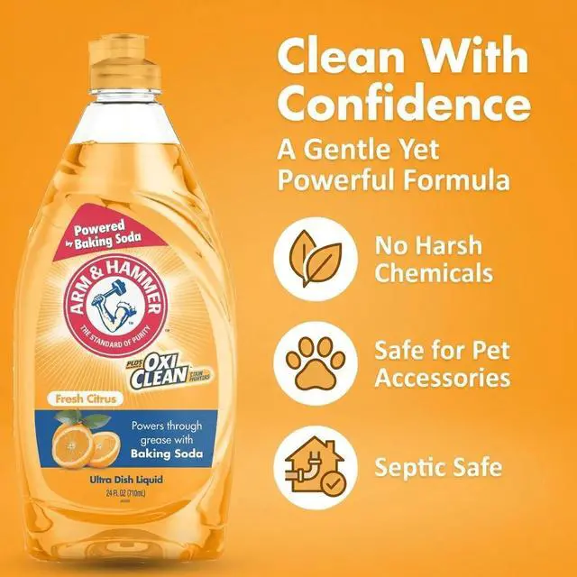 Alt view image 3 of 6 - Arm & Hammer + Oxi Clean Ultra Liquid Dish Soap, Fresh Citrus Scent, Grease & FoodStain Fighter HandWash Dish Detergent, 64 oz