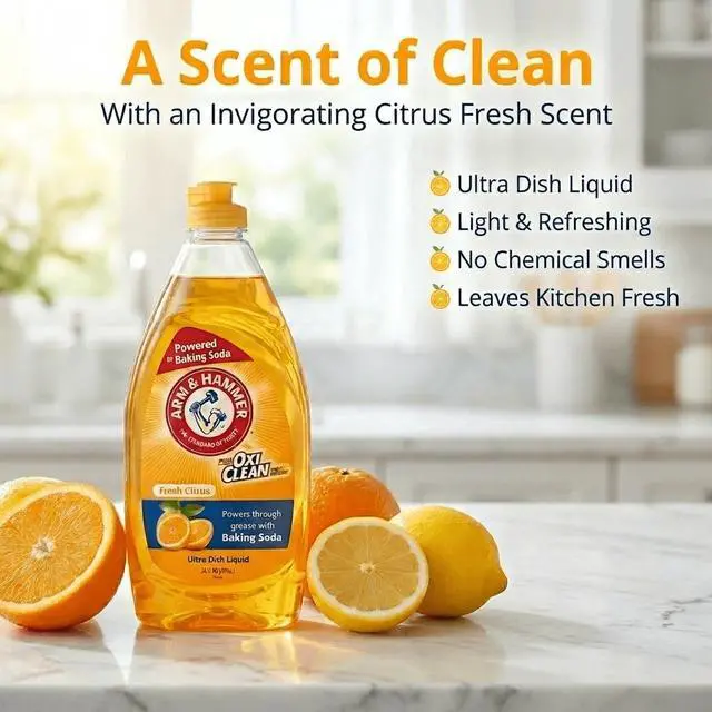 Alt view image 5 of 6 - Arm & Hammer + Oxi Clean Ultra Liquid Dish Soap, Fresh Citrus Scent, Grease & FoodStain Fighter HandWash Dish Detergent, 64 oz
