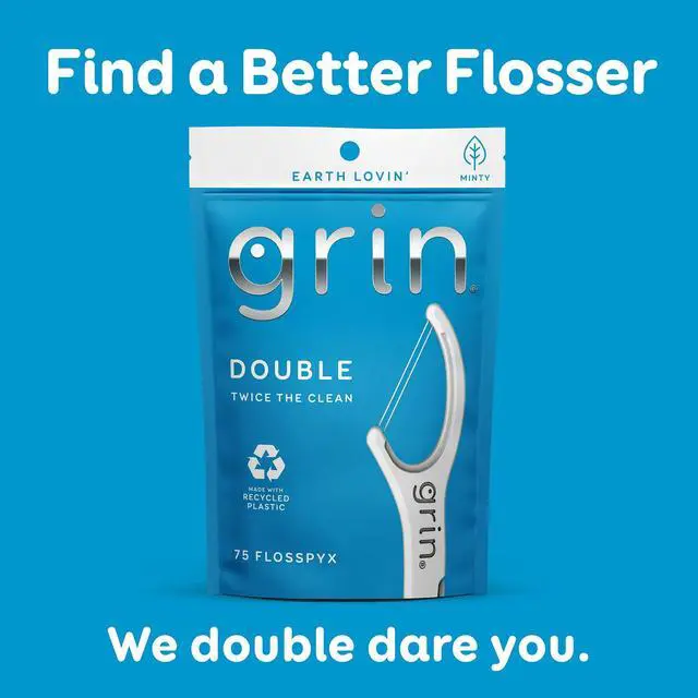 Alt view image 3 of 6 - GRIN Double Flosspyx Floss Picks, 2Line DualFloss Dental Flossers, Fresh Mint Flavor, RecycledPlastic Handle, 75Count