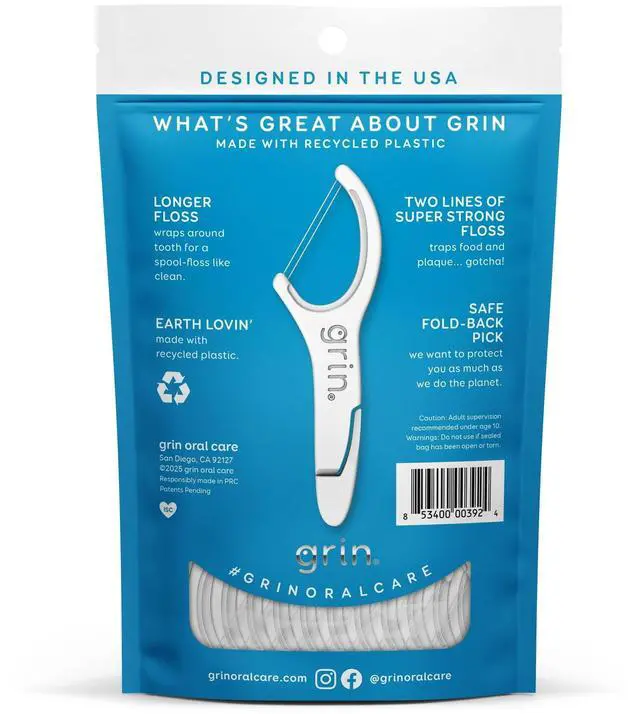 Alt view image 2 of 6 - GRIN Double Flosspyx Floss Picks, 2Line DualFloss Dental Flossers, Fresh Mint Flavor, RecycledPlastic Handle, 75Count