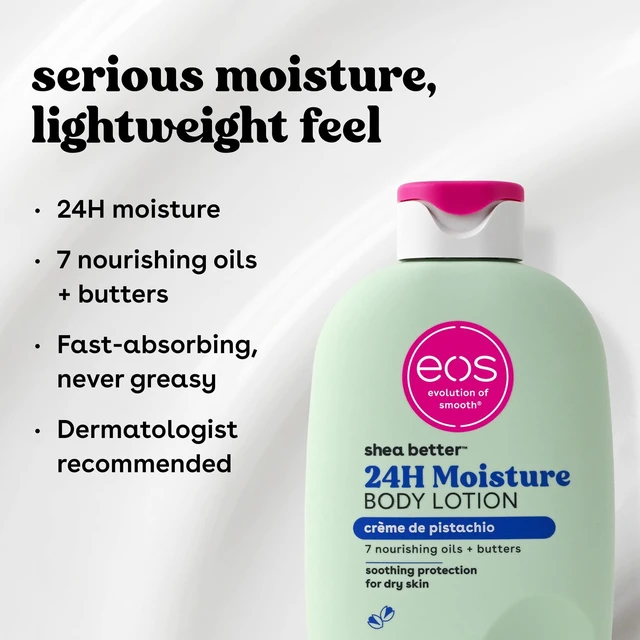 Main image of eos Shea Better 24Hour Moisture Body Lotion, Crème de Pistachio Scent, Soothing Moisturizer for Dry Skin, Lightweight NonGreasy Vegan Lotion, 16 fl oz