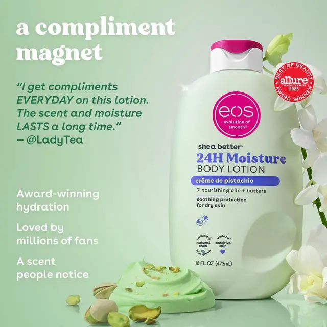 Alt view image 3 of 5 - eos Shea Better 24Hour Moisture Body Lotion, Crème de Pistachio Scent, Soothing Moisturizer for Dry Skin, Lightweight NonGreasy Vegan Lotion, 16 fl oz