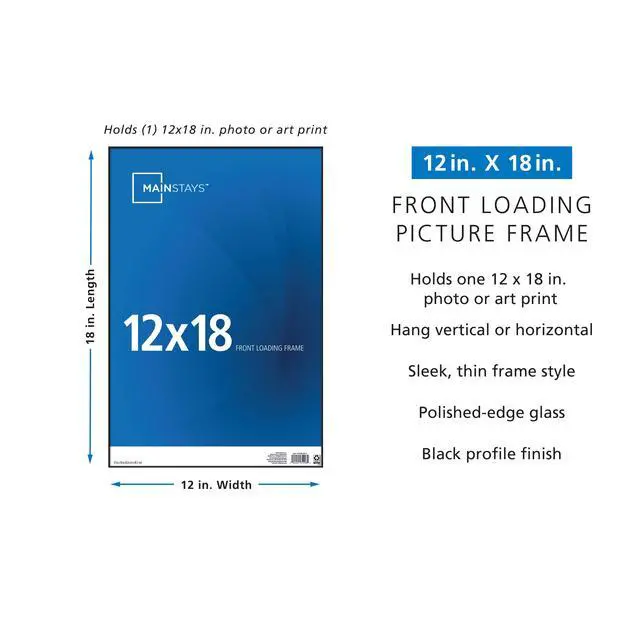 Alt view image 2 of 6 - Mainstays 12 x 18 Inch Black FrontLoading Picture Frame, Wall Mount & Tabletop Display Photo Frame for Posters, Art Prints & Documents