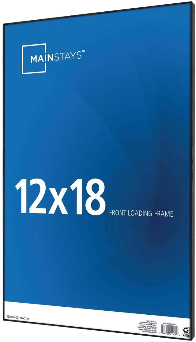 Main image of Mainstays 12 x 18 Inch Black FrontLoading Picture Frame, Wall Mount & Tabletop Display Photo Frame for Posters, Art Prints & Documents