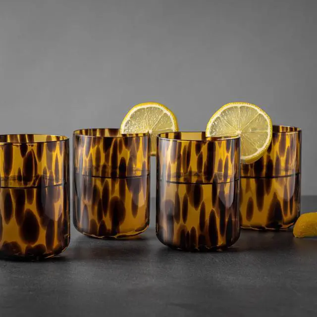 Alt view image 3 of 5 - Thyme & Table 12 fl oz Brown Tortoise Shell Drinking Glass, Kitchen Drinkware Tumbler Cup