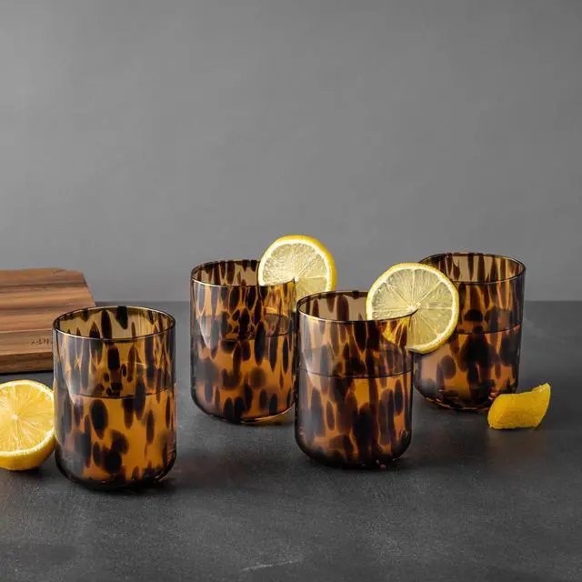 Alt view image 4 of 5 - Thyme & Table 12 fl oz Brown Tortoise Shell Drinking Glass, Kitchen Drinkware Tumbler Cup