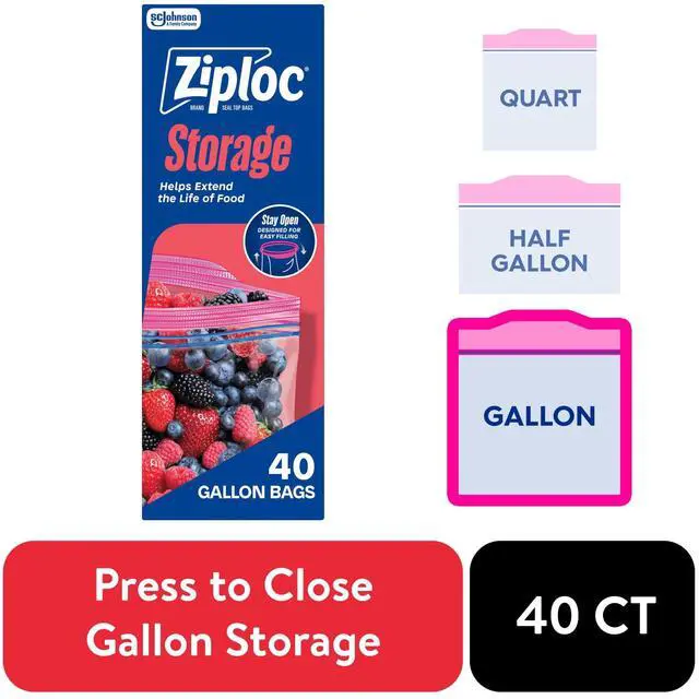 Main image of 1. Ziploc GallonSize Food Storage Zipper Bags, Grip 'n Seal Technology, Reusable Plastic Bags for Food, Snacks & School Supplies, 40 Count