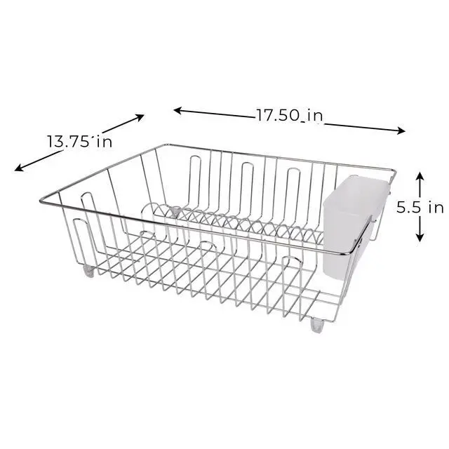 Alt view image 6 of 7 - Mainstays Stainless Steel Kitchen Dish Drying Rack, RustResistant Countertop Dish Drainer Organizer for Plates, Bowls, Cups & Utensils