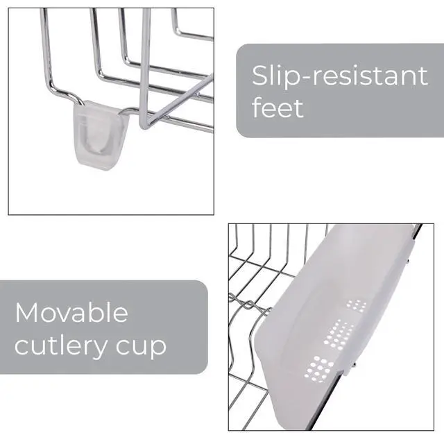 Alt view image 7 of 7 - Mainstays Stainless Steel Kitchen Dish Drying Rack, RustResistant Countertop Dish Drainer Organizer for Plates, Bowls, Cups & Utensils