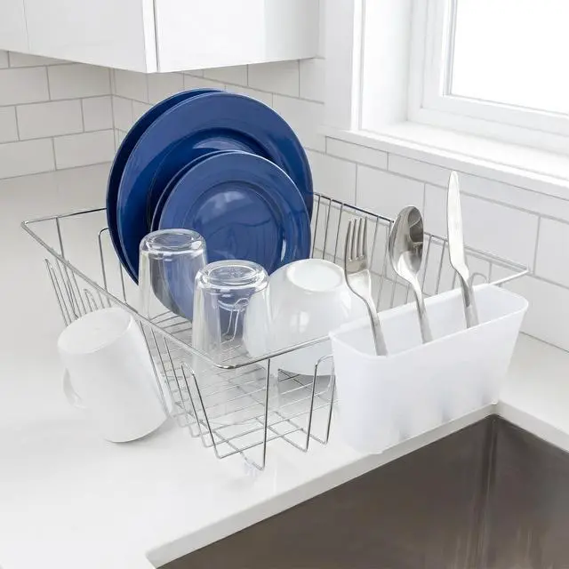 Alt view image 5 of 7 - Mainstays Stainless Steel Kitchen Dish Drying Rack, RustResistant Countertop Dish Drainer Organizer for Plates, Bowls, Cups & Utensils