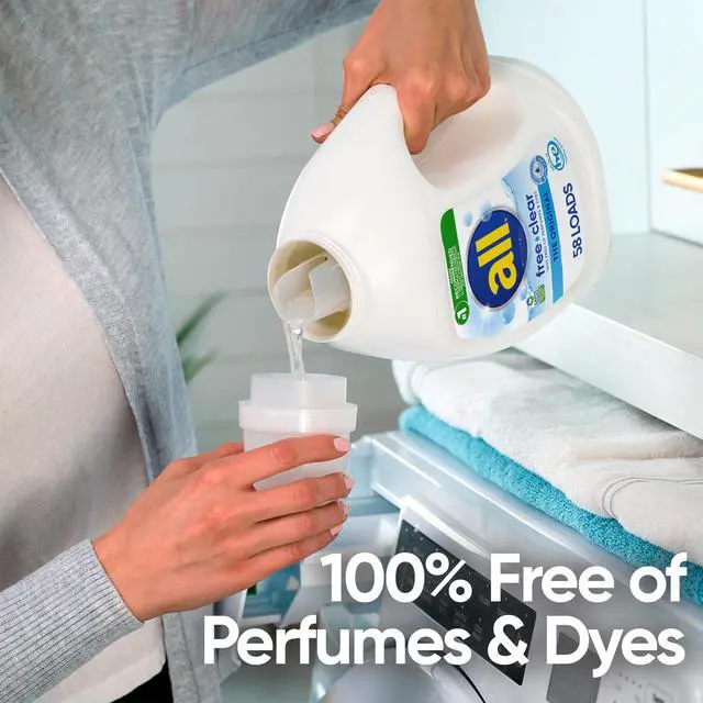 Alt view image 3 of 7 - all Free Clear Liquid Laundry Detergent, Hypoallergenic, Unscented for Sensitive Skin, 73 fl oz, 58 Loads