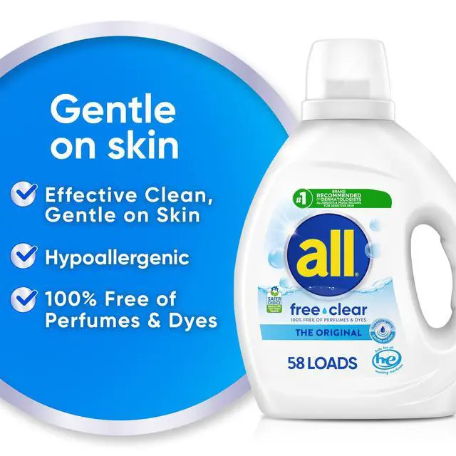 Alt view image 2 of 7 - all Free Clear Liquid Laundry Detergent, Hypoallergenic, Unscented for Sensitive Skin, 73 fl oz, 58 Loads