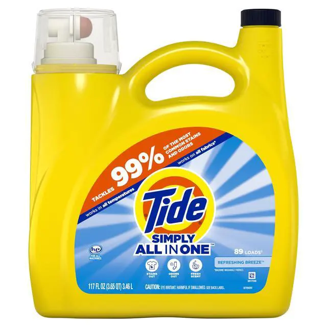 Alt view image 4 of 7 - Tide Simply AllInOne Liquid Laundry Detergent, Refreshing Breeze Scent, 117 fl oz, 89 Loads