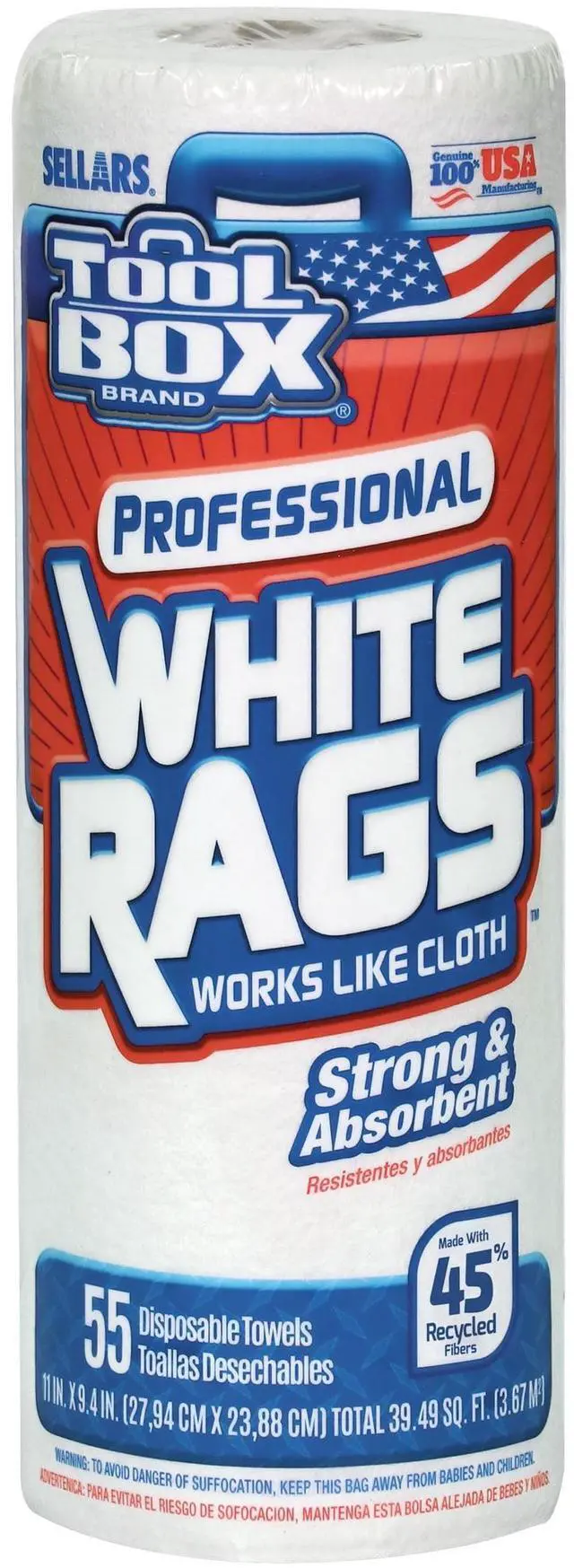 Main image of ToolBox® Professional White Rags Multi-Surface Cleaning Disposable Towel, 1 Roll (55 Sheets per Roll)