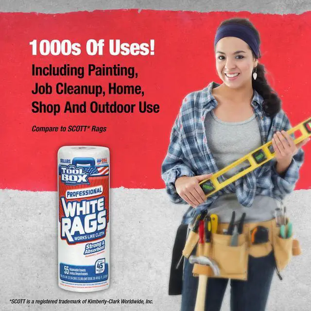 Alt view image 4 of 6 - ToolBox® Professional White Rags Multi-Surface Cleaning Disposable Towel, 1 Roll (55 Sheets per Roll)