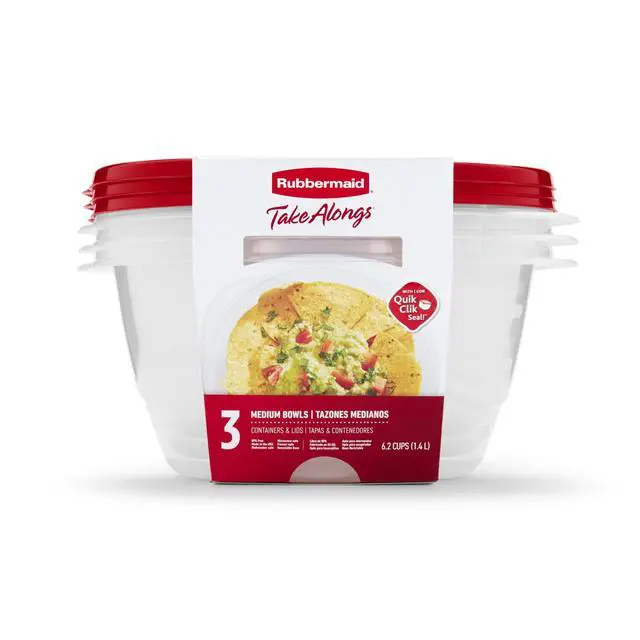 Alt view image 2 of 4 - Rubbermaid TakeAlongs Food Storage Containers Serving Bowls, 6.2 Cup, Set of 3, Red