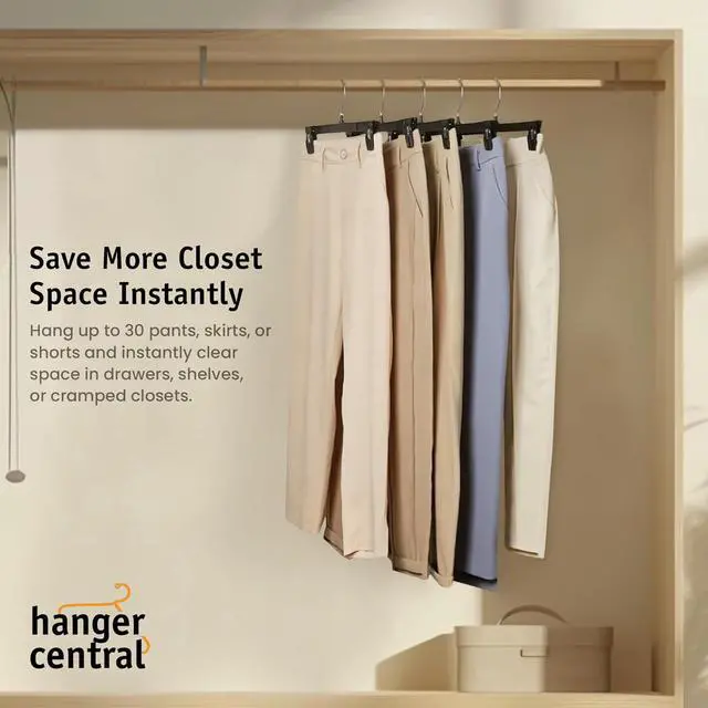 Alt view image 3 of 4 - Hanger Central Black Plastic Pants Hangers with Clips, 10 Pack, 12 Inch