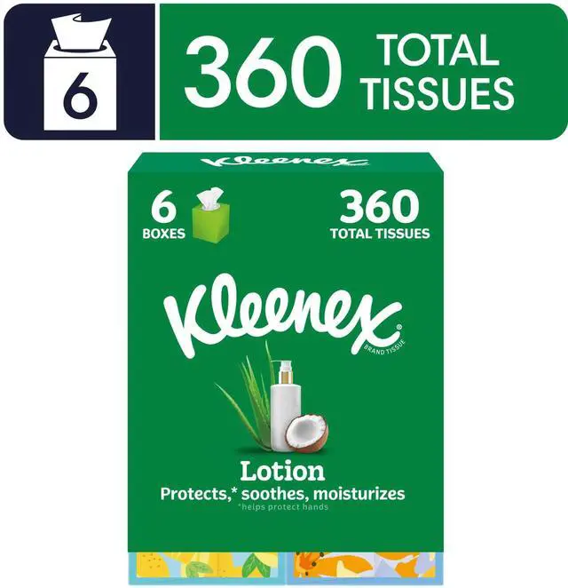 Main image of Kleenex 3-Ply Cube Box Facial Tissues with Coconut Oil Lotion, 6 Pack (360 Total Tissues)