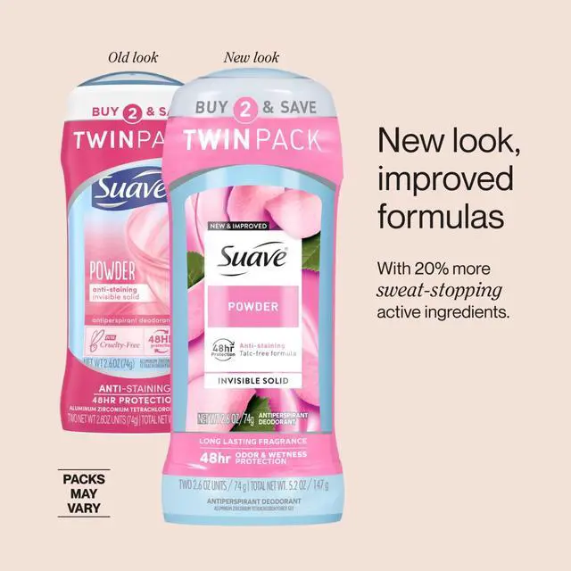 Alt view image 5 of 5 - Suave Antiperspirant Deodorant for Women, Twin Pack, 2.6 oz, Powder, 48-Hour Protection