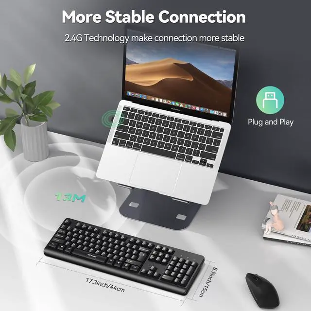 Alt view image 6 of 6 - TECKNET 2.4G Silent Full-Size Wireless Keyboard with Number Pad