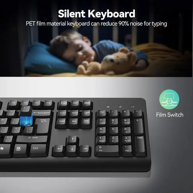 Alt view image 5 of 6 - TECKNET 2.4G Silent Full-Size Wireless Keyboard with Number Pad