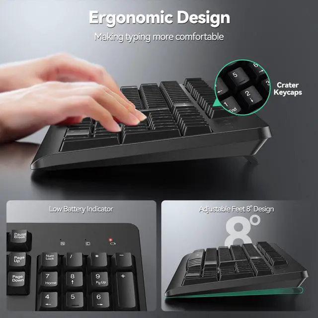 Alt view image 4 of 6 - TECKNET 2.4G Silent Full-Size Wireless Keyboard with Number Pad